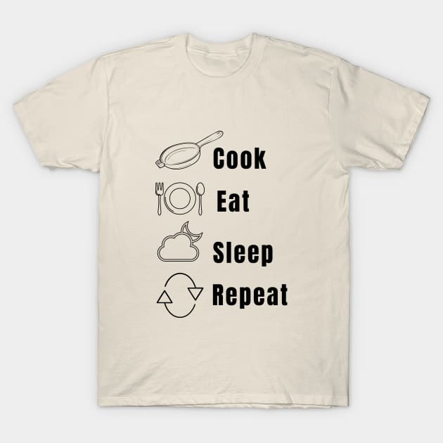 Repeat Cook Eat Sleep Job Cooking Catering Foodie Food Pasta Burger Taco Sarcastic Funny Meme Emotional Cute Gift Happy Fun Introvert Geek Hipster Silly Inspirational Motivational Birthday Present T-Shirt by EpsilonEridani